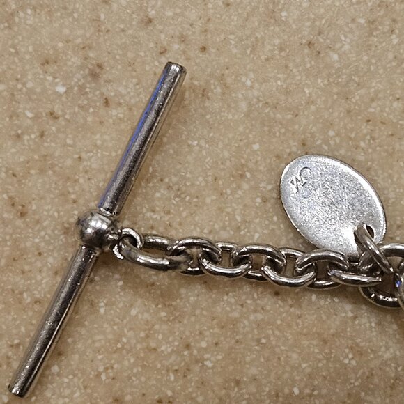 RARE VINTAGE MONICA RICH KOSANN SILVER CHARM ROLO TOGGLE FILIGREE BRACELET - Picture 9 of 12